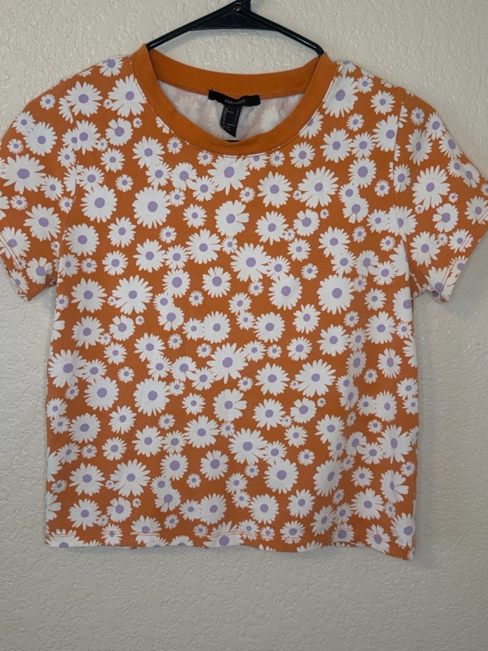 Forever 21 Orange Daisy Print Short Sleeve Tee